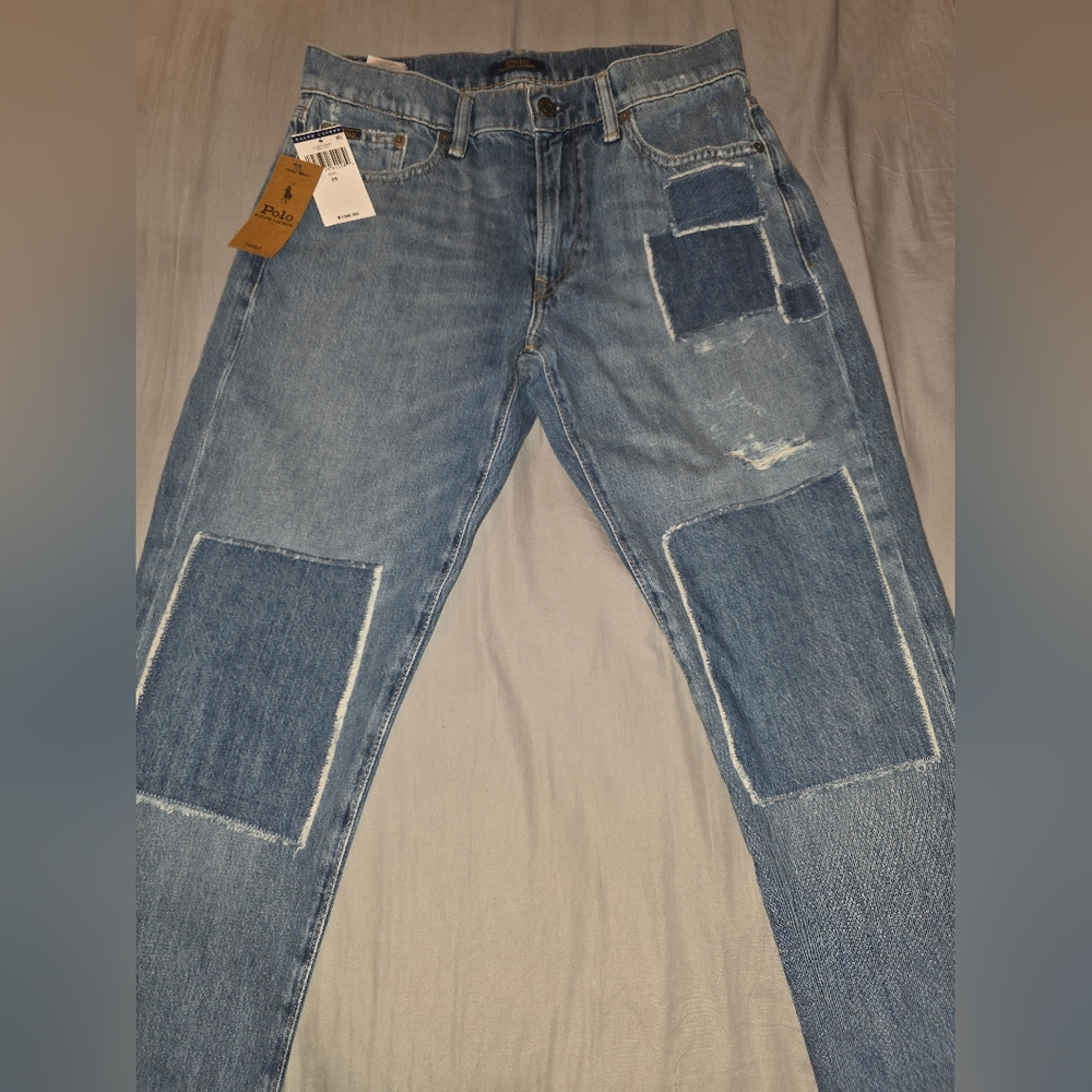 Ralph Lauren Women's Avery Boyfriend Denim Patchwork Jeans With Polo Stitching